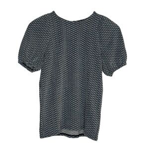 Madewell Navy Blue Puff Short Sleeve Key Hole Blouse Size XXS